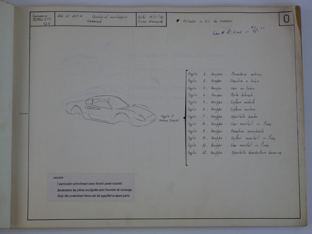 1969-74 Ferrari 246 Dino Scaglietti Body Parts Manual