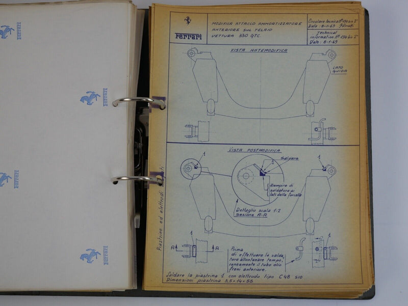 1968-76 Ferrari SAT Techincal Service Bulletins Manual 275 330 365 246 Dino 308