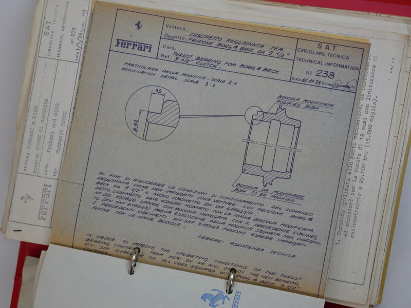 1968-76 Ferrari SAT Techincal Service Bulletins Manual 275 330 365 246 Dino 308