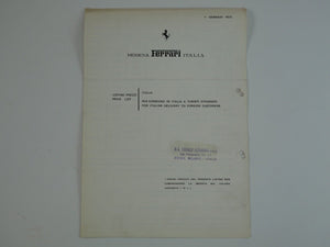 1973 Ferrari Price List Sheet 246 Dino 365 Daytona BB Crepaldi