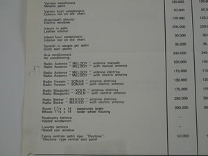 1973 Ferrari Price List Sheet 246 Dino 365 Daytona BB Crepaldi