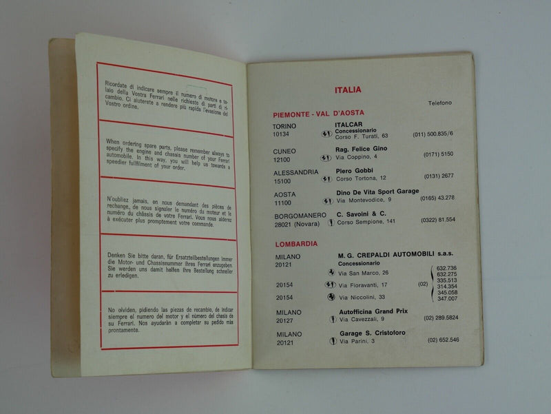 1973 Ferrari Dealer Directory