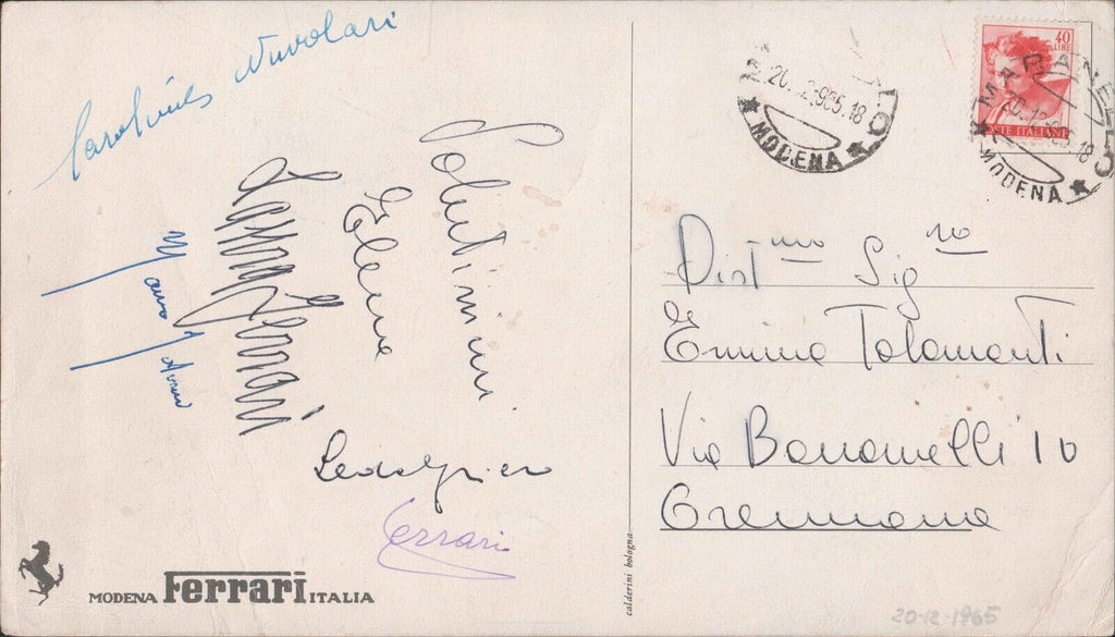 Ferrari Postcard Signed Enzo Laura Nuvolari