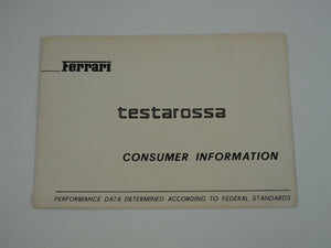 1989 Ferrari Testarossa US Spec Owner's Manual Pouch Handbook