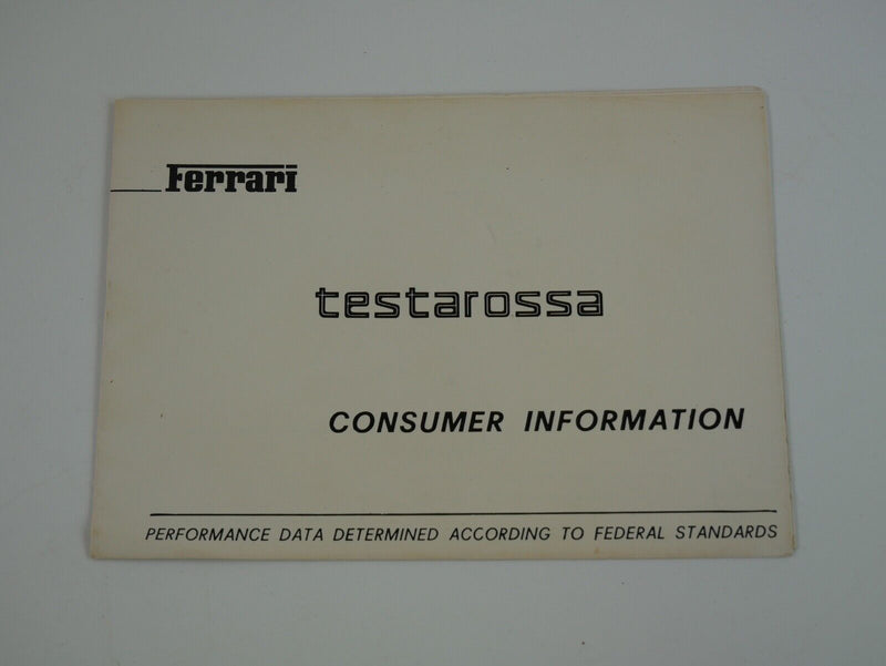 1989 Ferrari Testarossa US Spec Owner's Manual Pouch Handbook