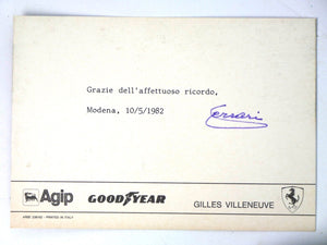 1982 Ferrari Factory Postcard Gilles Villeneuve F1 Enzo Signature